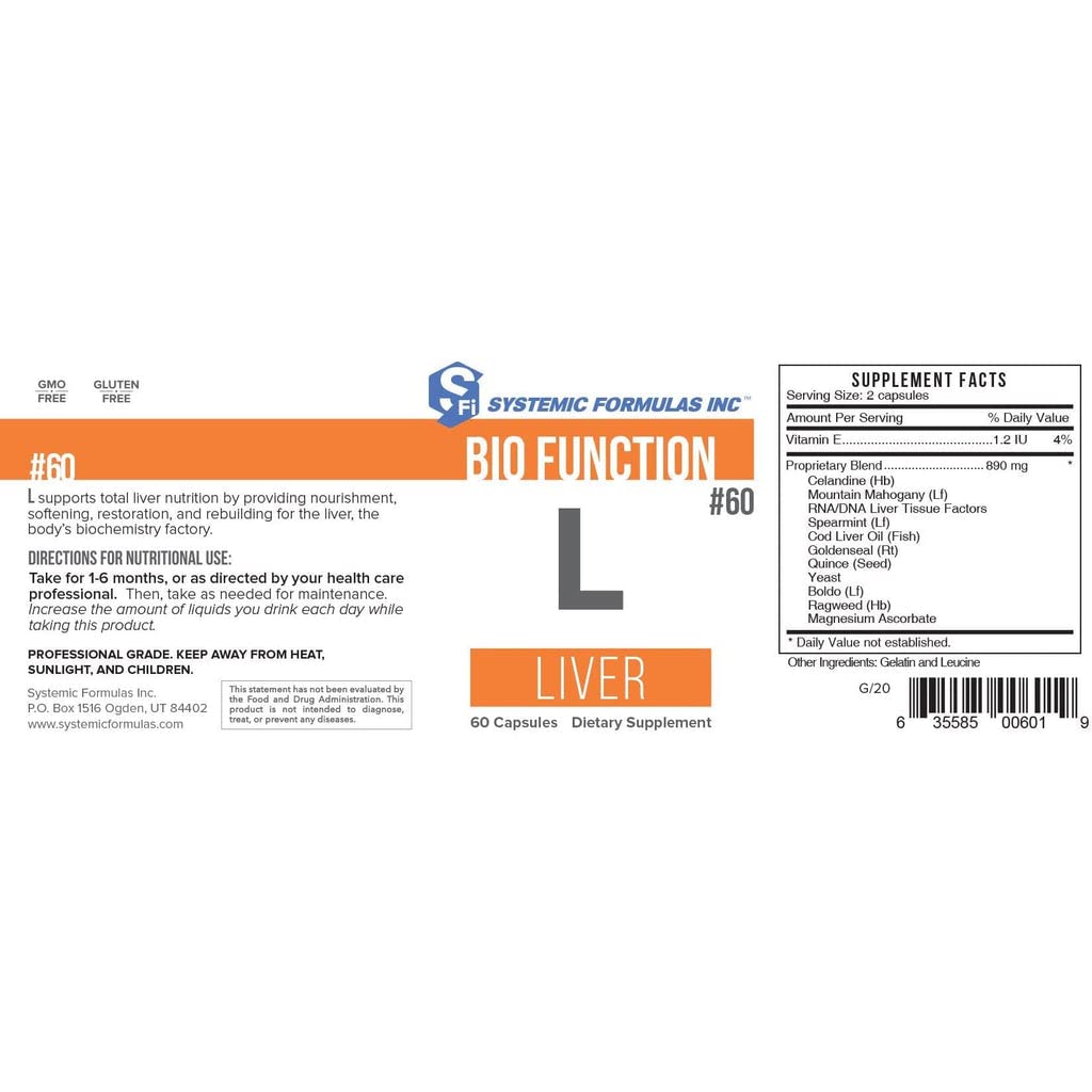 Systemic Formulas Liver 60 capsules ingredient list image suggesting herbal and bioenergetic nutrition