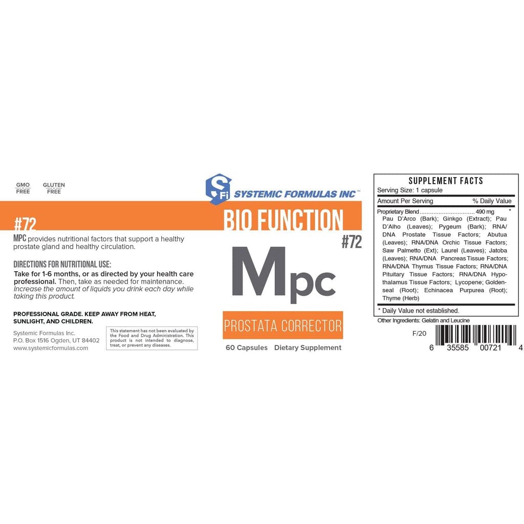 Close-up of MPC Prostata Corrector capsules showing easy ingestion and potential circulation support.
