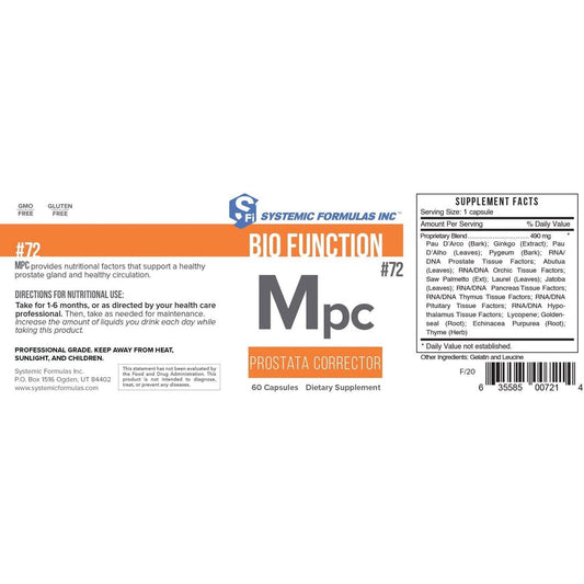 Close-up of MPC Prostata Corrector capsules showing easy ingestion and potential circulation support.