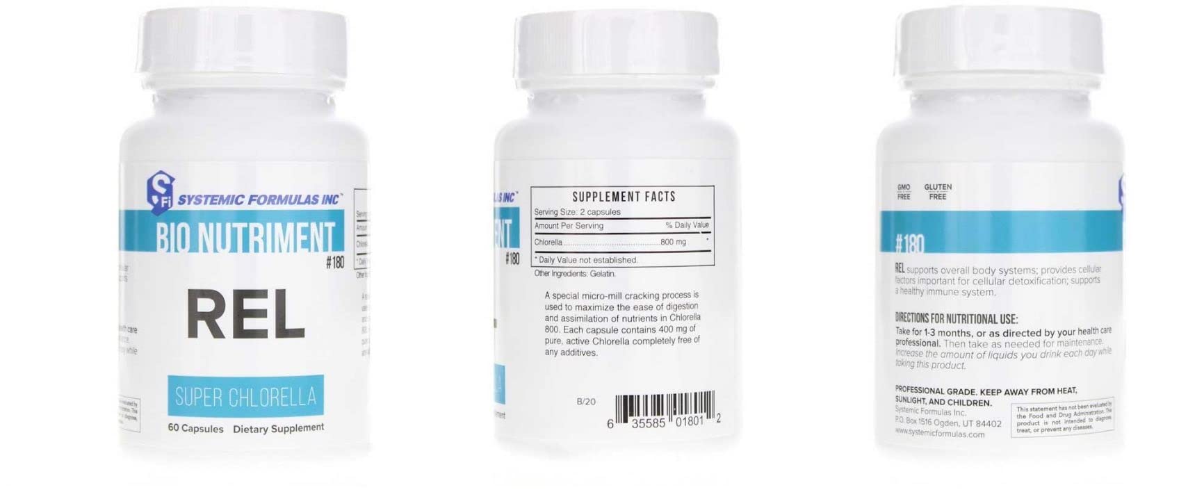 Systemic Formulas REL - CHLORELLA green leaves backdrop emphasizes natural chlorella.