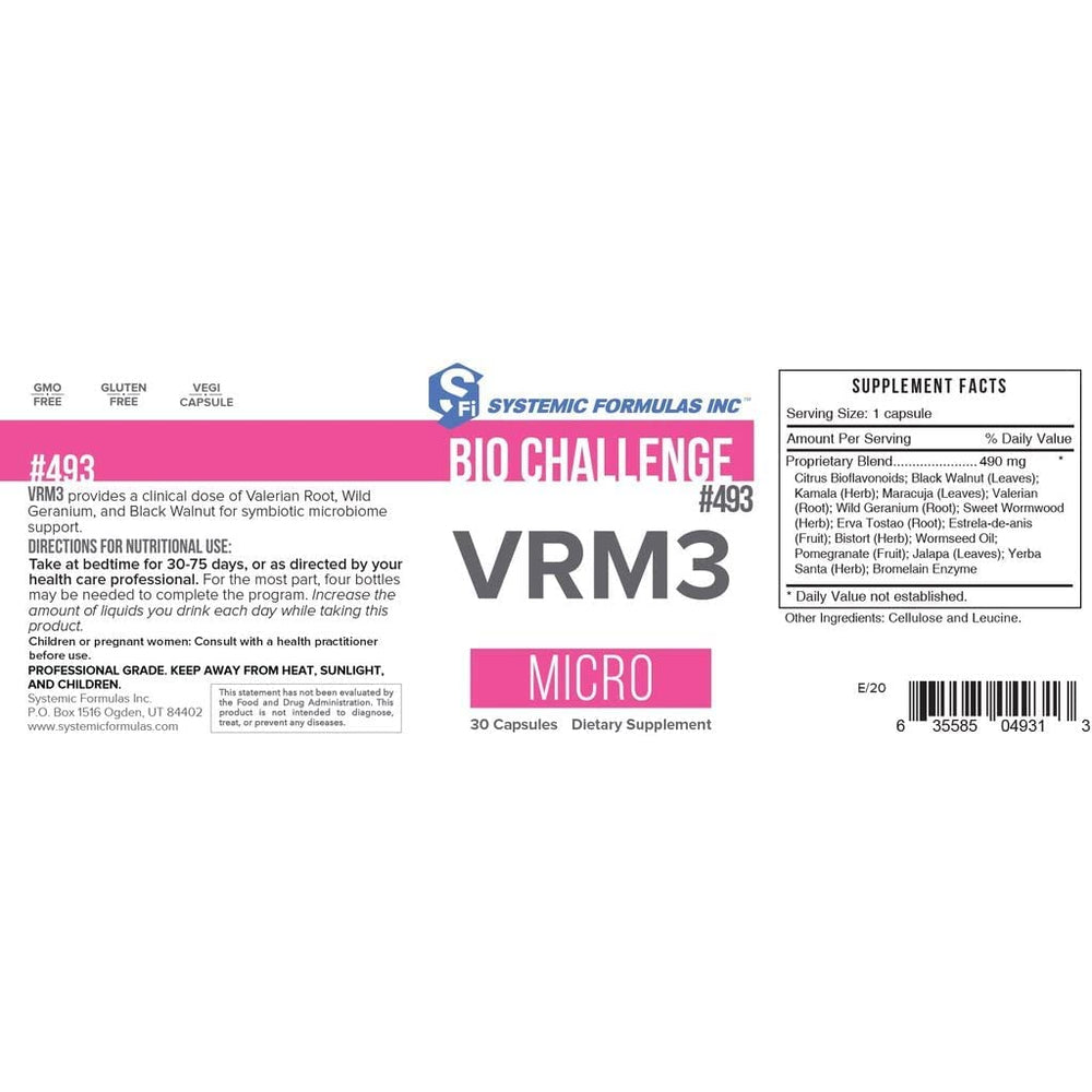 Systemic Formulas VRM3 herbal blend closeup emphasizes natural gut support