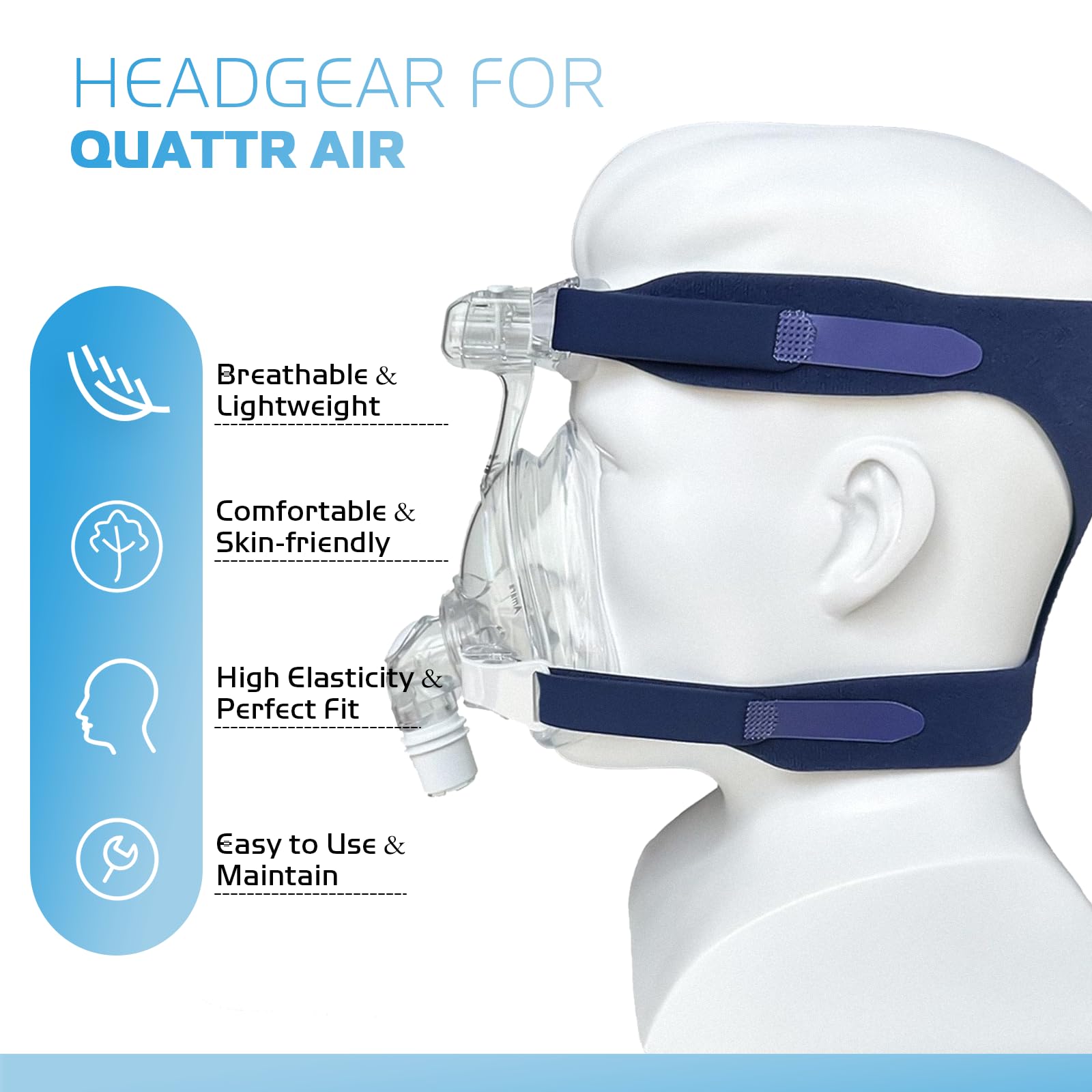 SyunsXoon breathable CPAP headband reduces pressure points for long-term wear.
