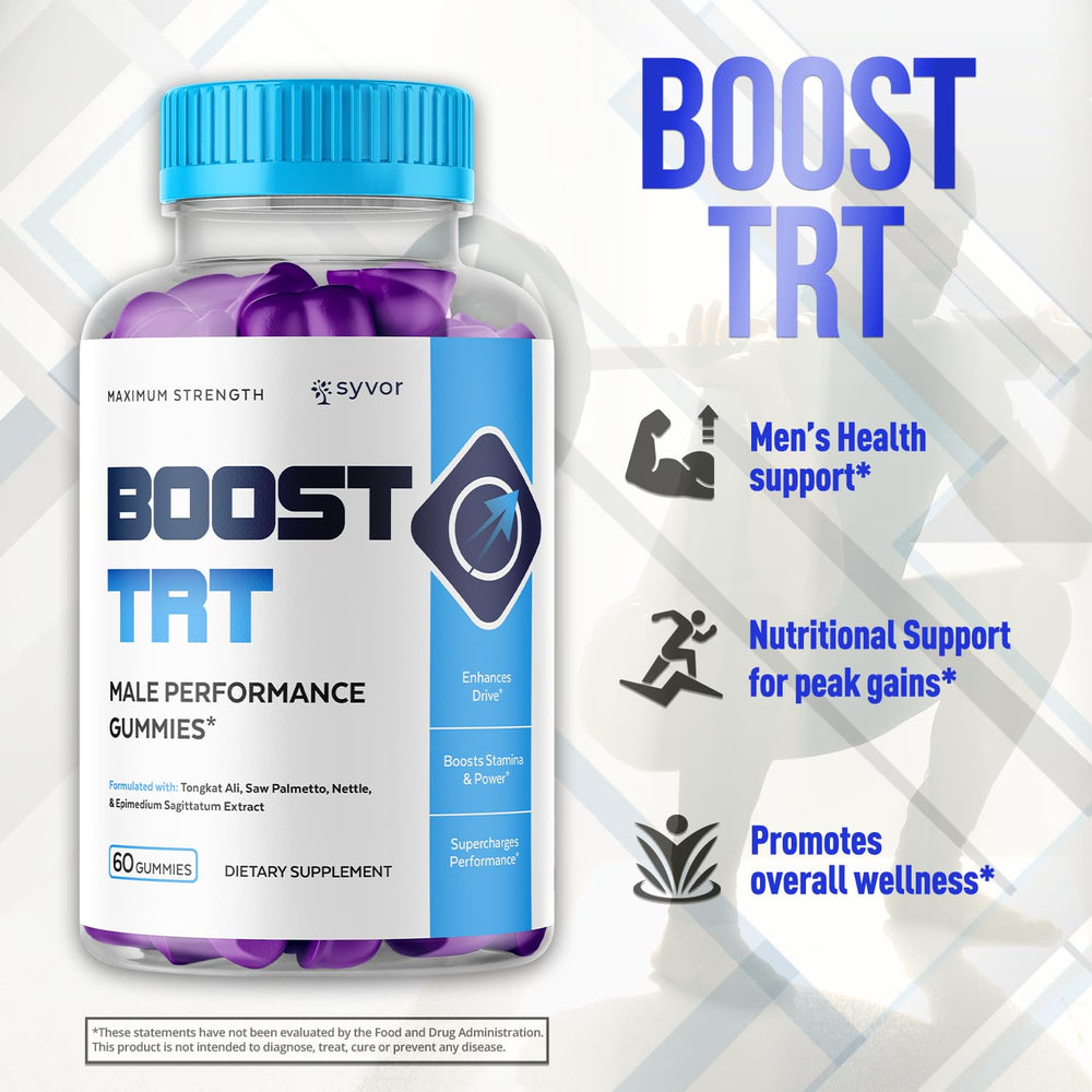 Ingredients list showing all-natural vitamins for Syvor Boost TRT Gummies