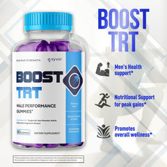 Ingredients list showing all-natural vitamins for Syvor Boost TRT Gummies