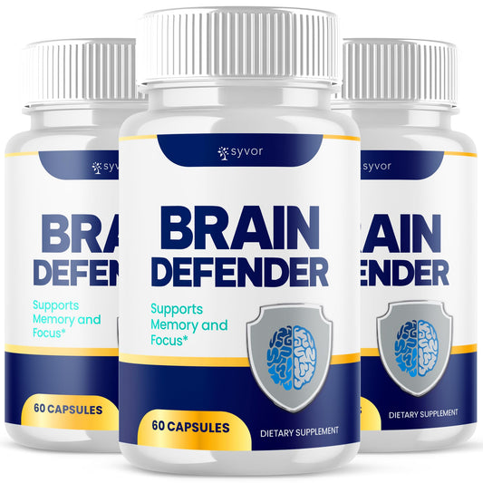 Syvor Brain Defender 3-pack bottles on a desk for daily brain support.