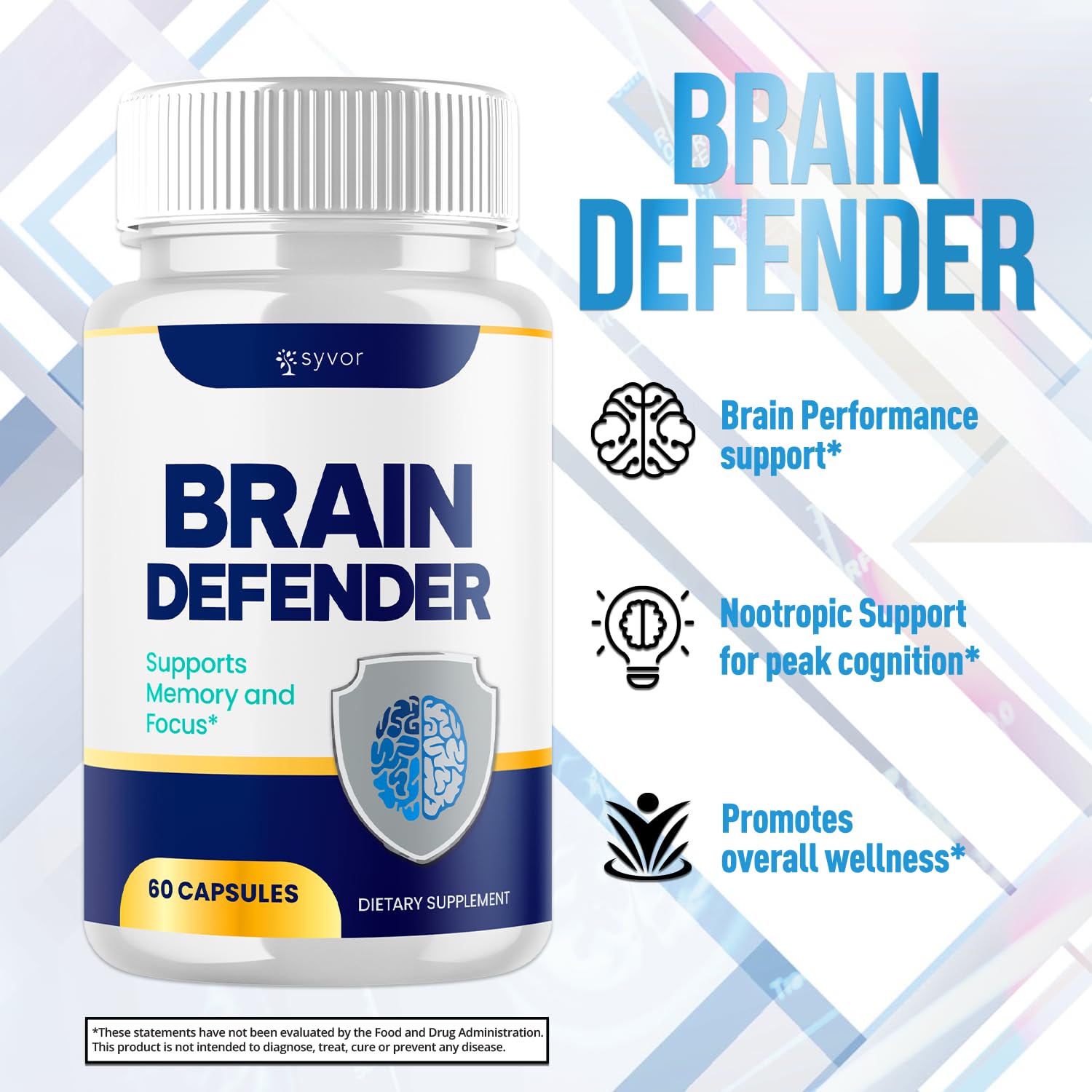 Syvor Brain Defender ingredients label close-up highlighting natural components.
