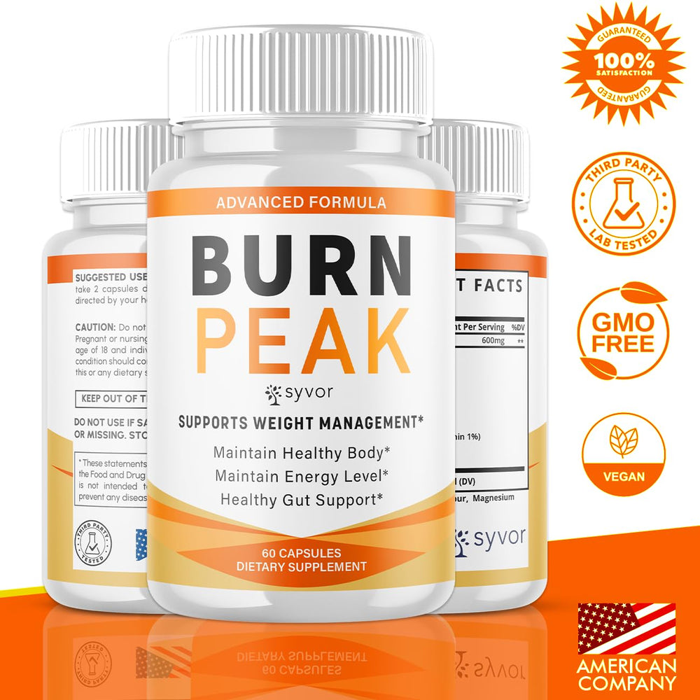 Syvor Burn Peak capsules closeup highlighting natural ingredients and compact form