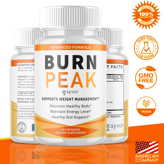 Syvor Burn Peak capsules closeup highlighting natural ingredients and compact form