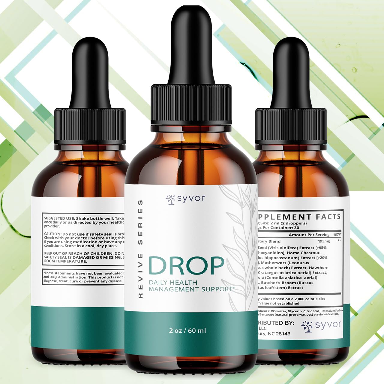 Syvor Drop The Pounds Drops bottle being poured for convenient daily dosing.