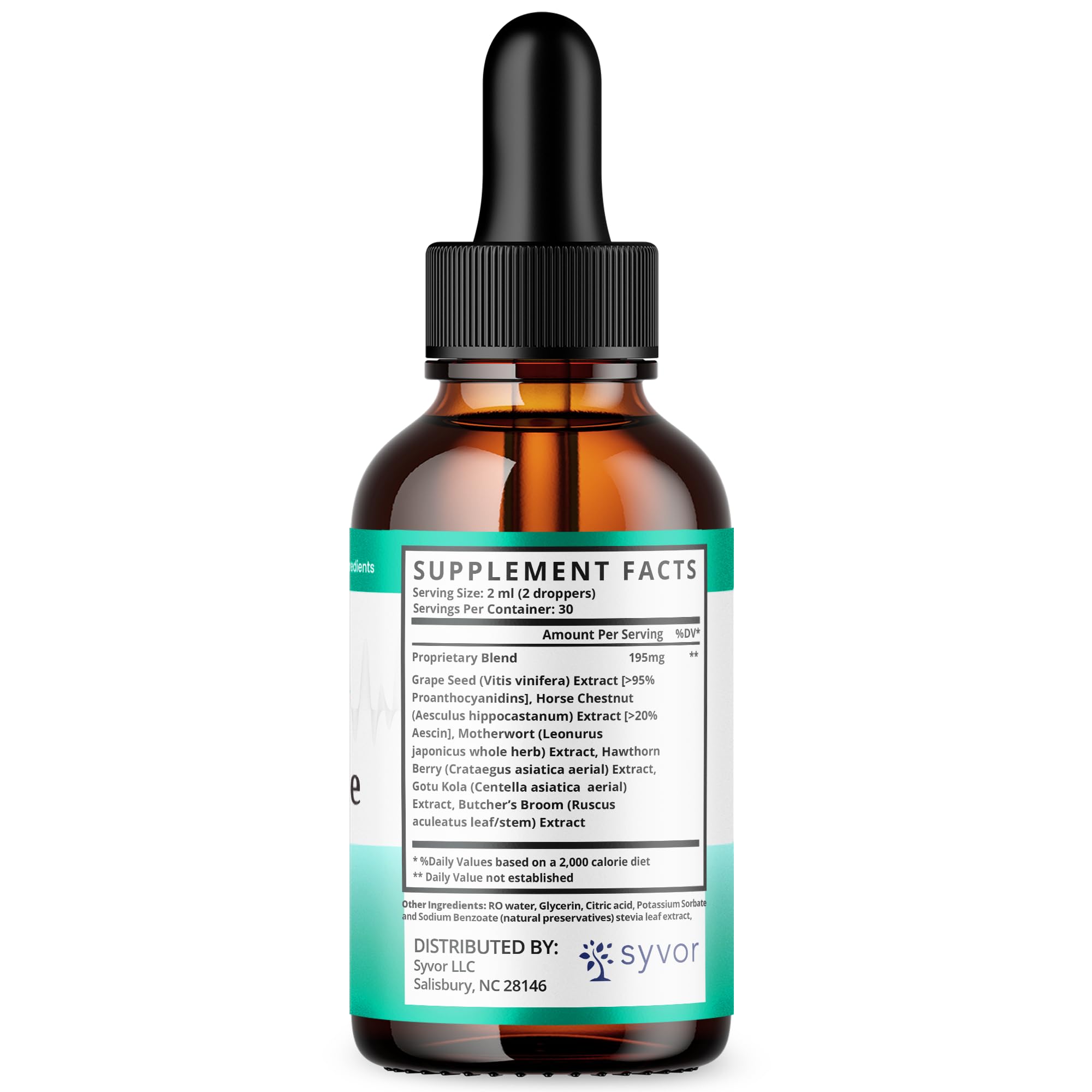 Syvor Echo Free Drops ingredients label highlights natural components for informed use.