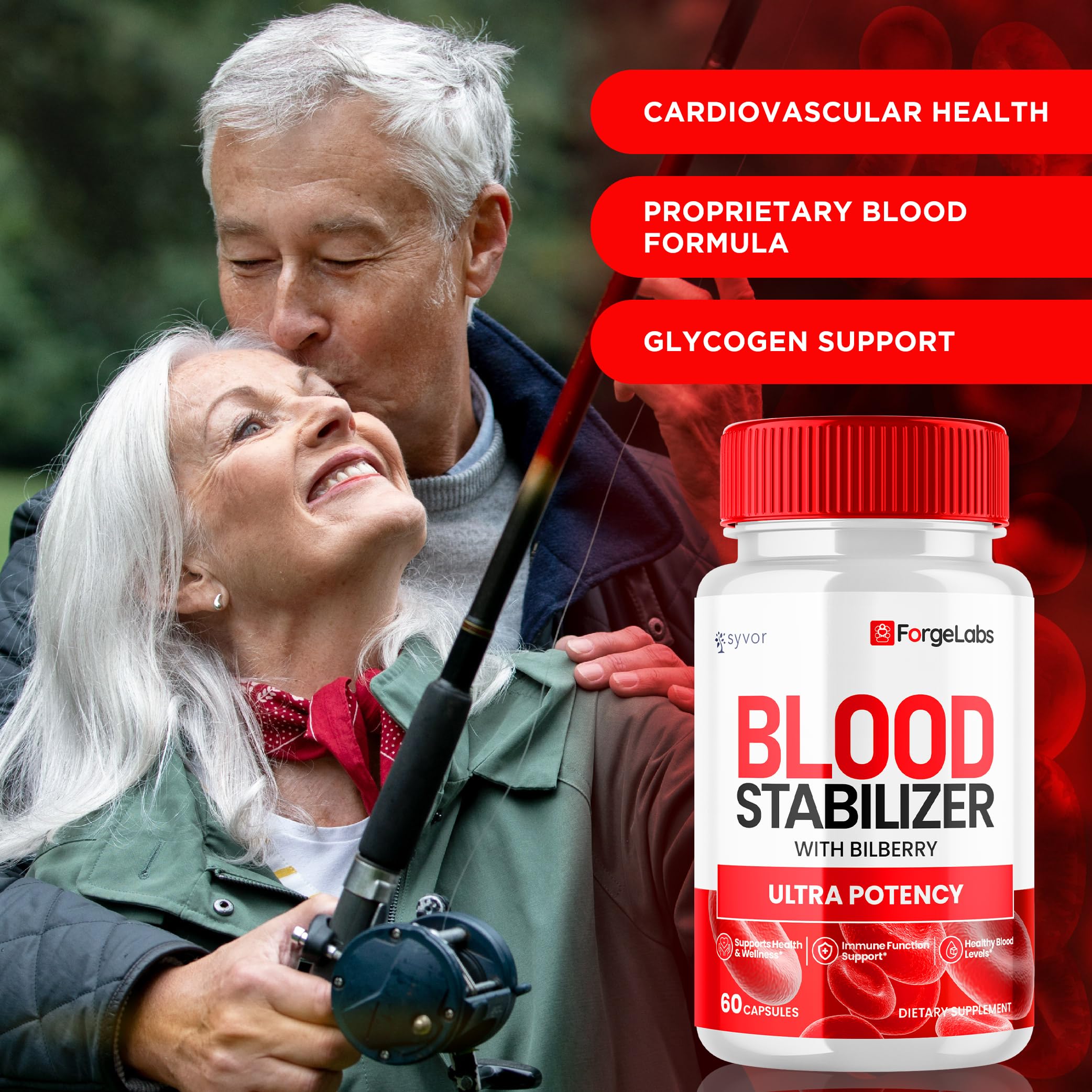 Syvor ForgeLabs Blood Stabilizer label detail emphasizing all-natural ingredients.