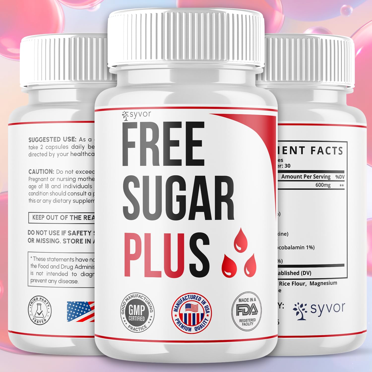 Syvor Free Sugar Plus capsules bottle back showing label