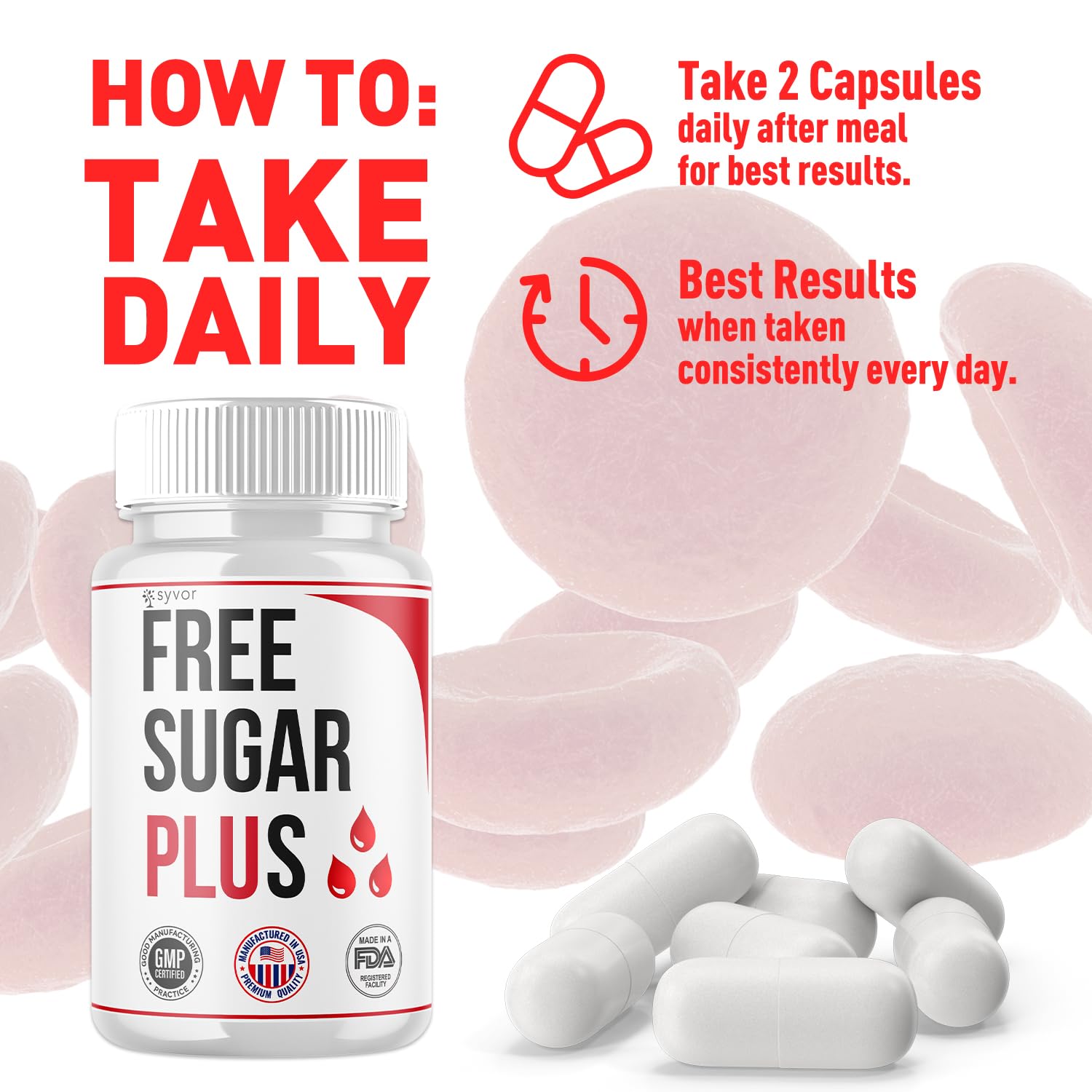 Syvor Free Sugar Plus packaging graphic highlighting natural formula
