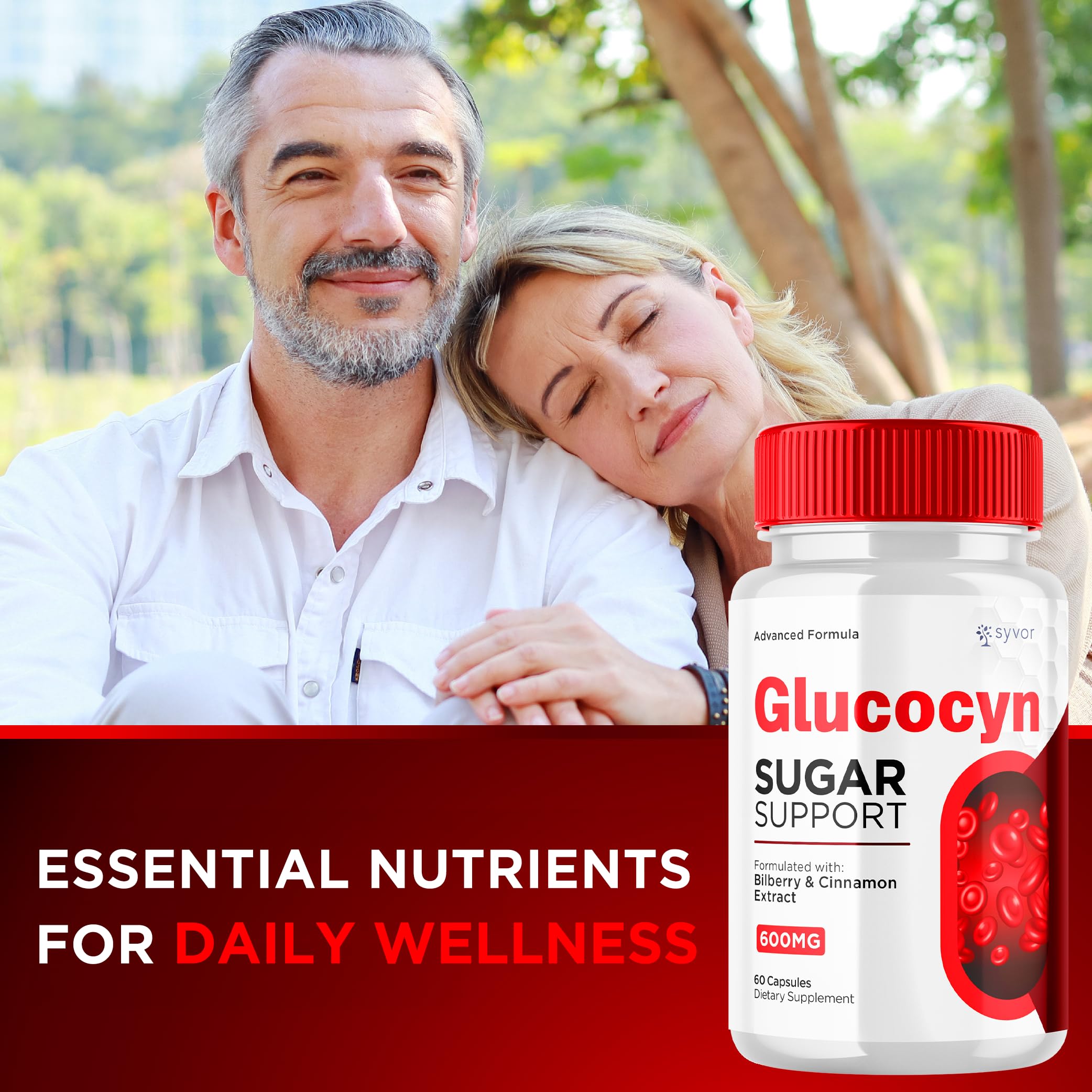 Syvor Glucocyn serving size label highlighting 30 servings per bottle.