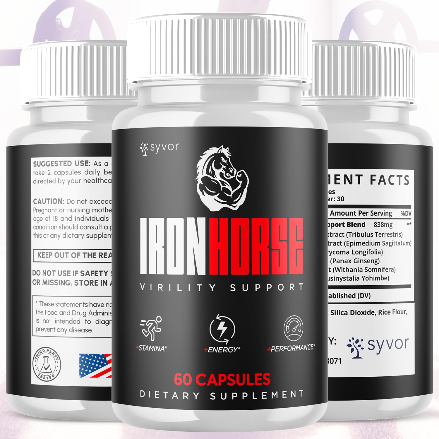 Syvor Iron Horse capsules in bottle for convenient daily use.
