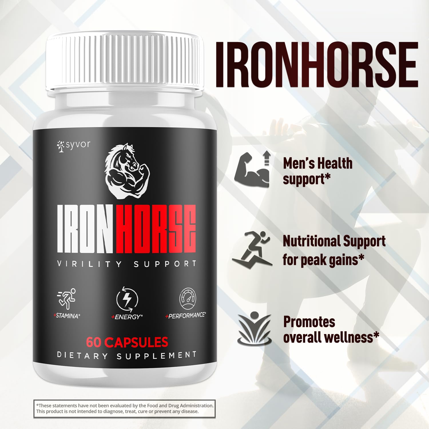 Close-up of Iron Horse label showing natural ingredients and quality.