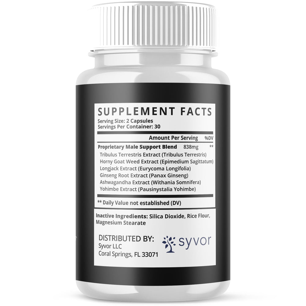 Store display on shelf for trusted men's wellness supplement.