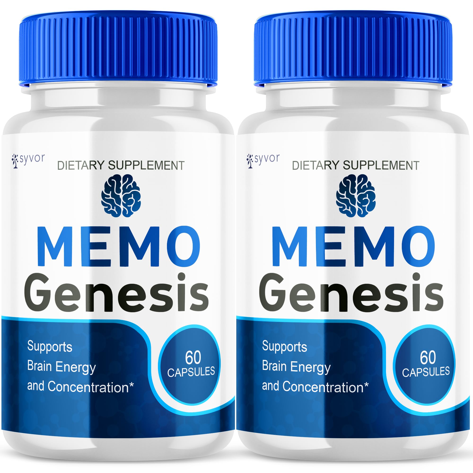 Syvor MemoGenesis bottle-front view showing daily focus and energy support.