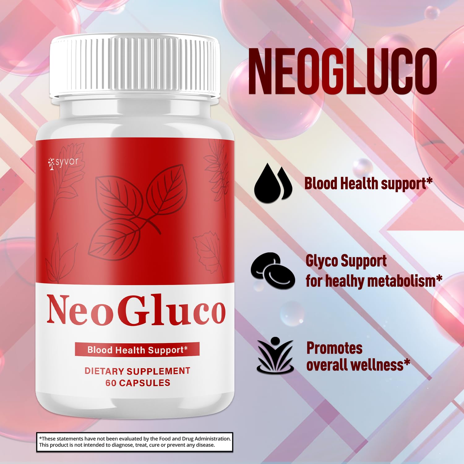 Pouring NeoGluco capsules signals simple daily supplementation.