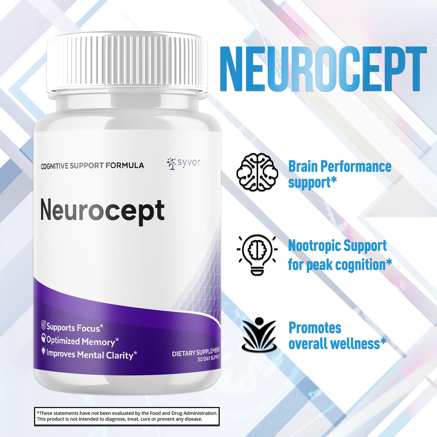 Syvor Neurocept bottle label view highlighting premium ingredients