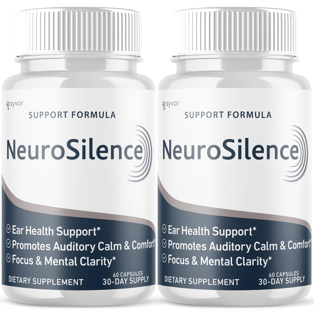 Syvor Neurosilence bottle label close-up for natural hearing support.