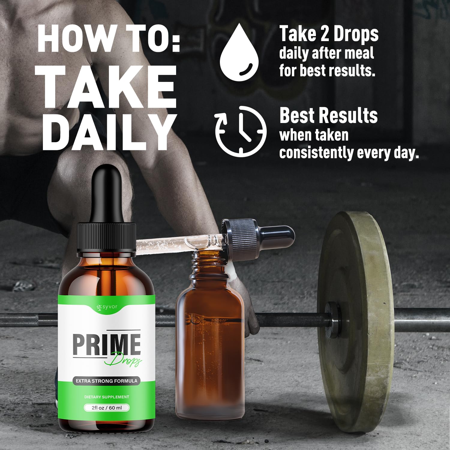 Syvor Prime Drops serving spoon beside bottle supports simple daily use