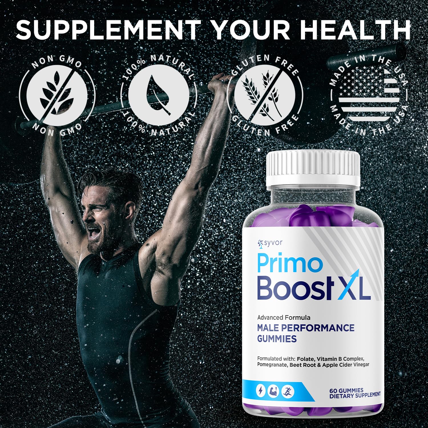 Syvor Primo Boost XL gummies close-up showing chewy texture for daily energy.