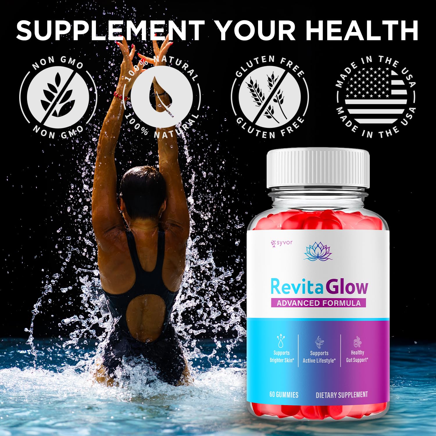 RevitaGlow bottle pouring gummies into hand