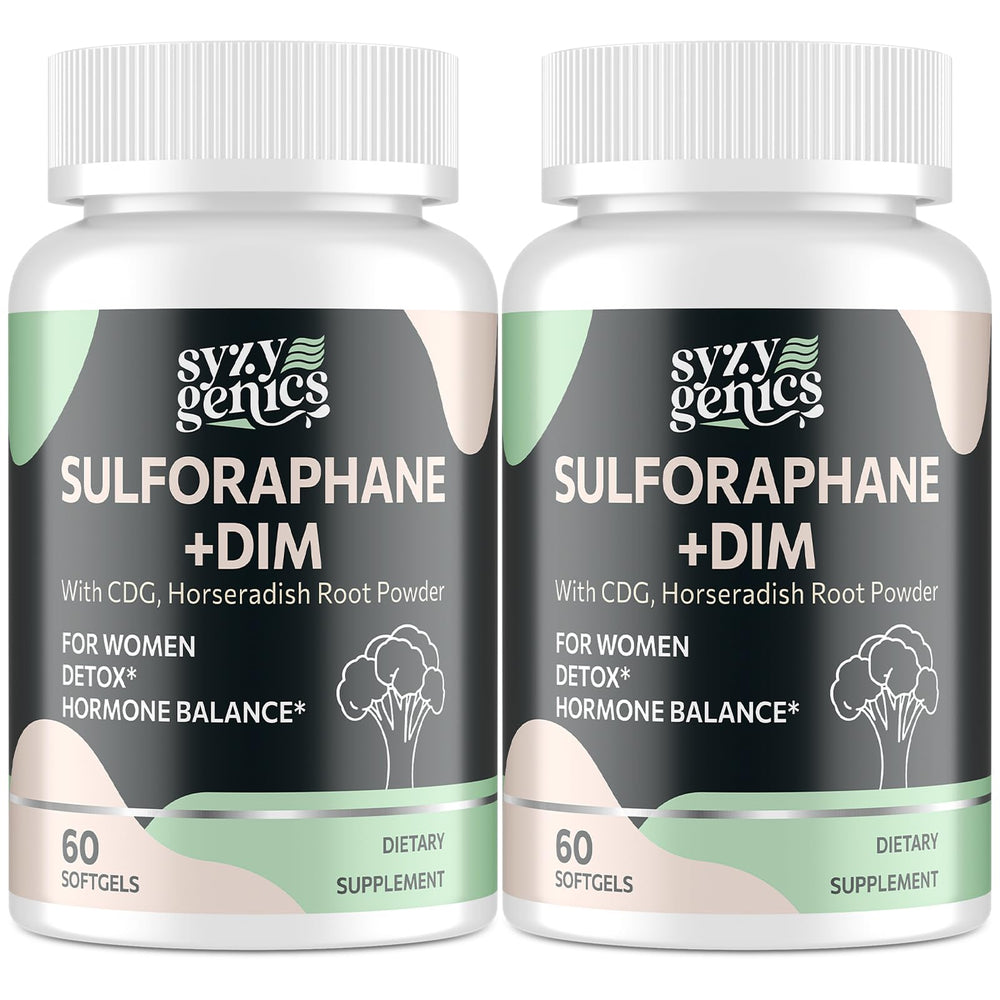 SYZY GENICS sulforaphane bottle front highlights detox and antioxidant support.