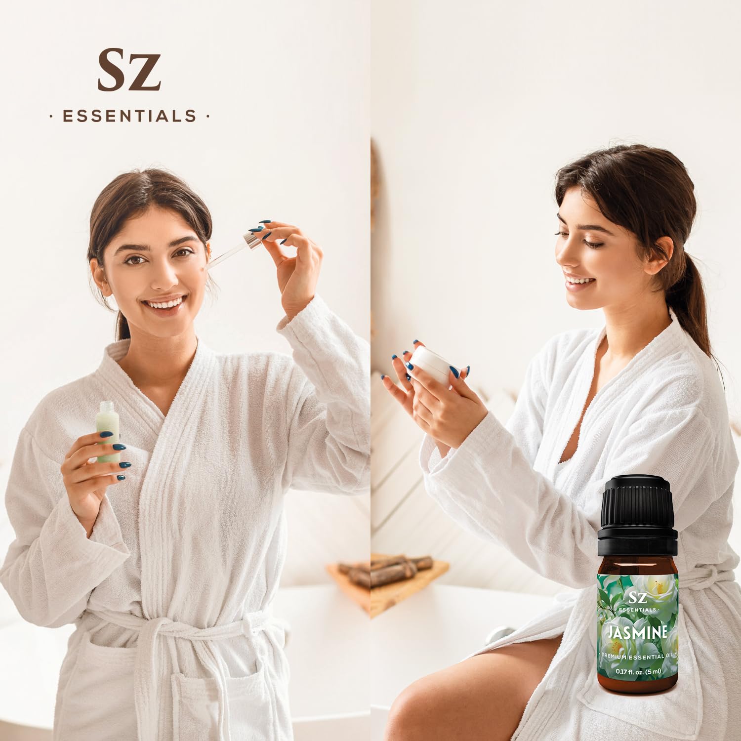 Care routine featuring Sz Essentials Jasmine Absolute Oil as a versatile fragrance ingredient