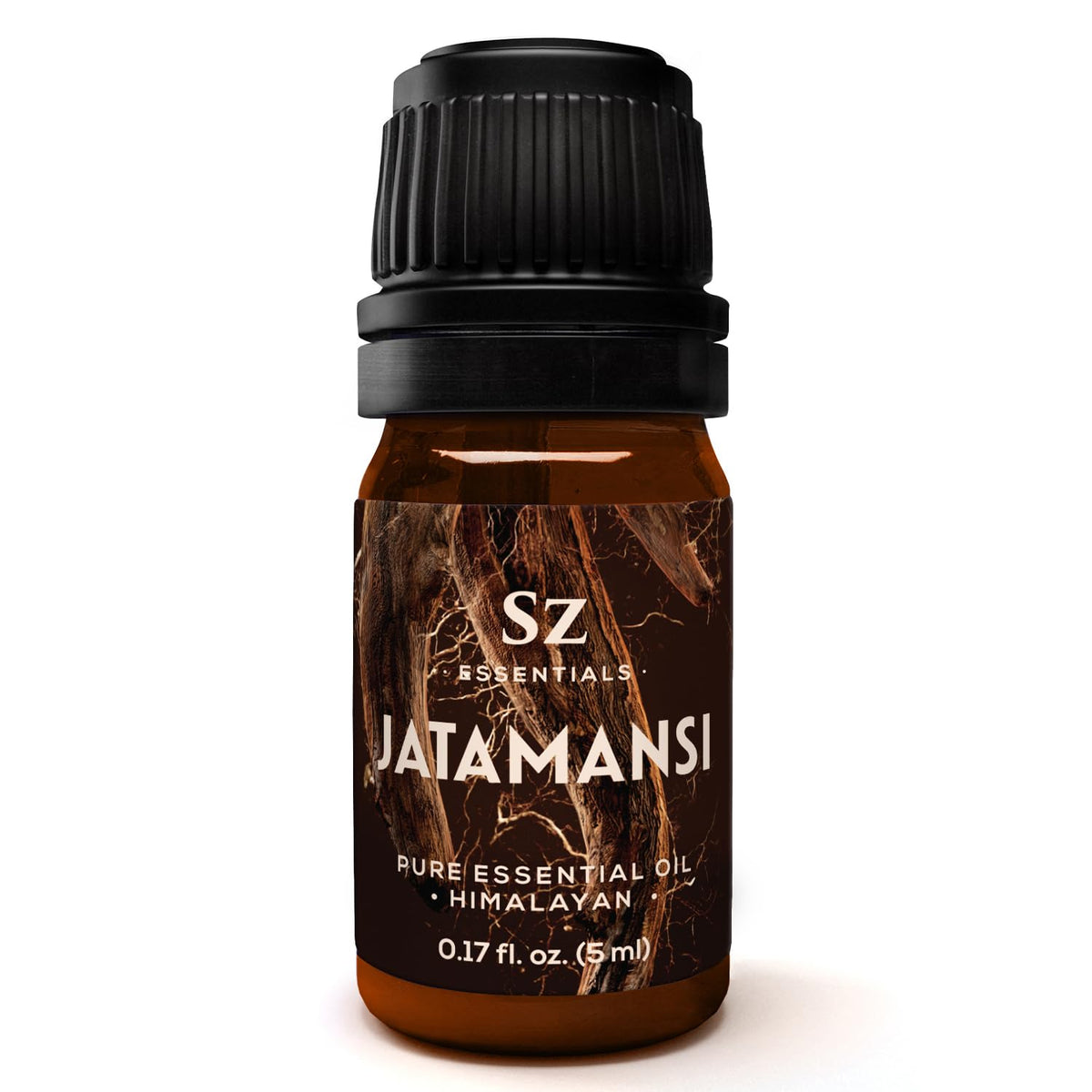 Sz Essentials Jatamansi oil bottle shows pure distillation quality for diffuser blends.