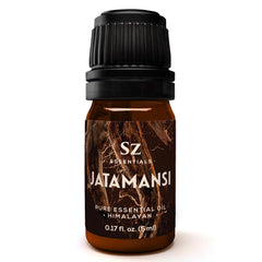 Sz Essentials Jatamansi oil bottle shows pure distillation quality for diffuser blends.