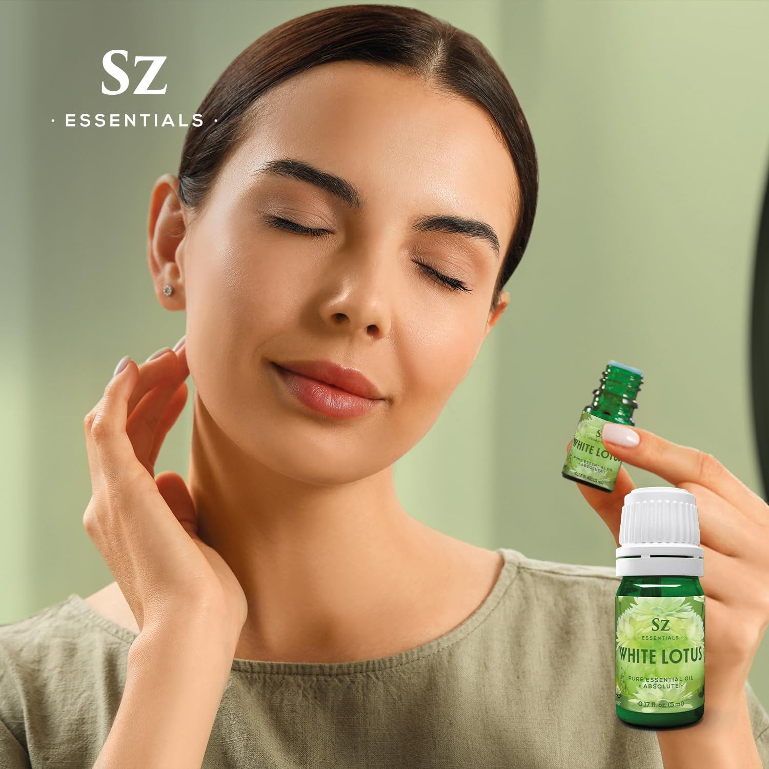 Sz Essentials Lotus Wh shelf display suggests lifestyle ready aromatherapy options