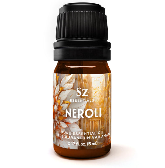 Sz Essentials Neroli oil bottle closeup showing pure aroma and quality