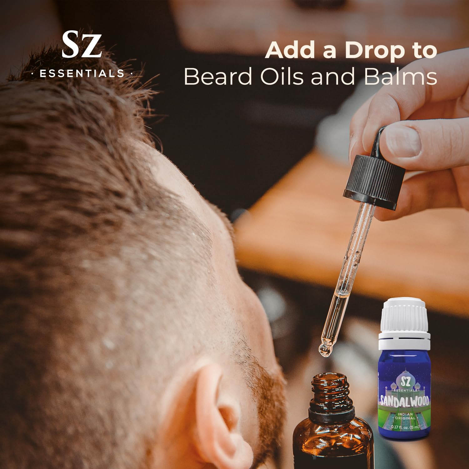 Sz Essentials sandalwood oil perfume blend adds warm scent.