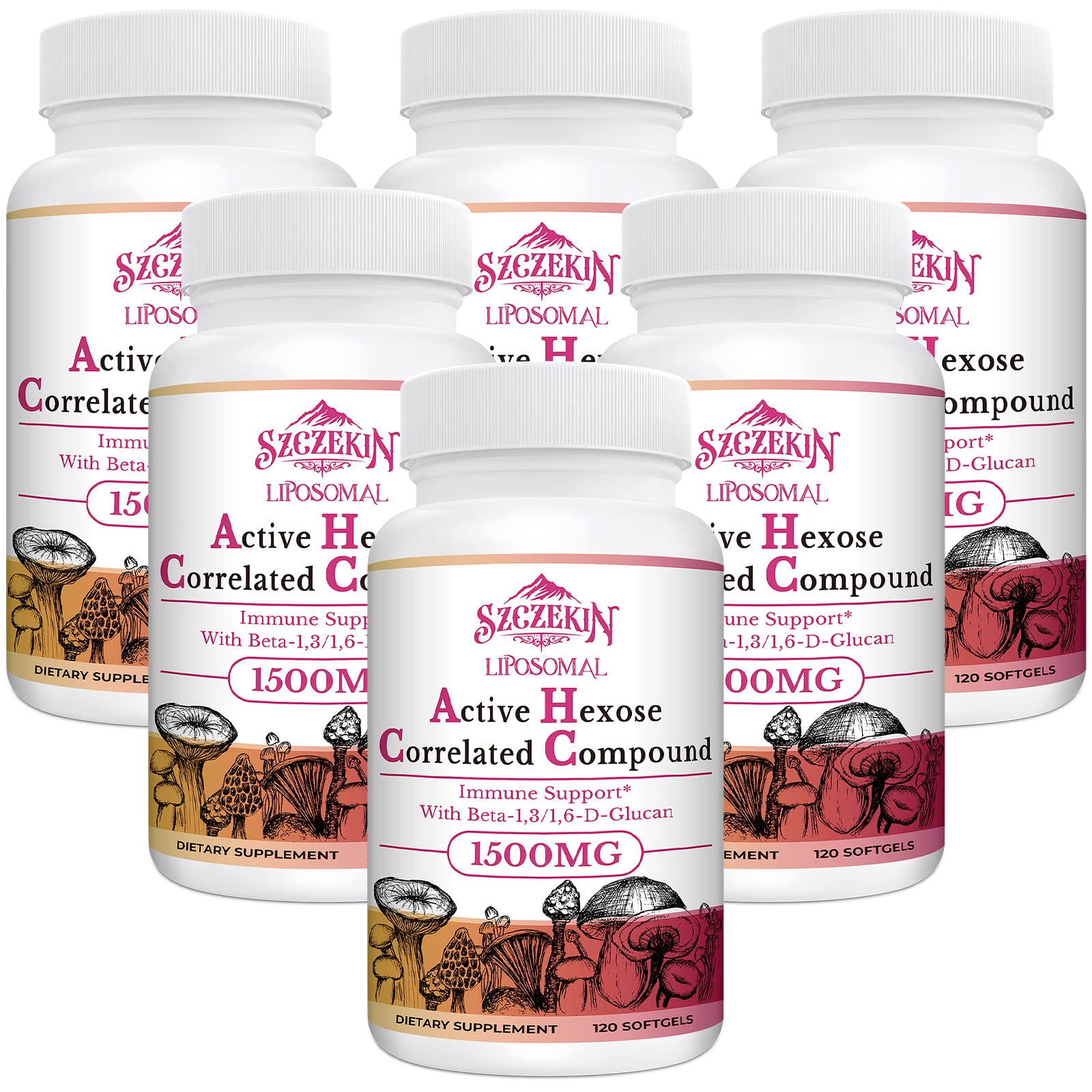 SZCZEKIN 1500mg liposomal AHCC capsules bottle highlighting immune support potential.