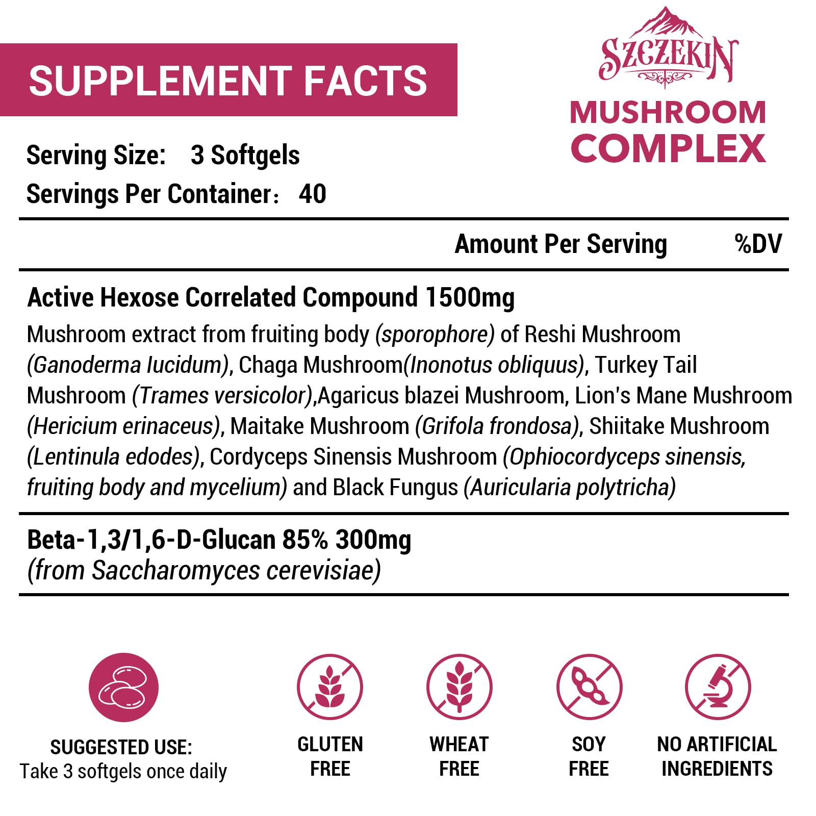 SZCZEKIN eight-mushroom blend capsules emphasizing broader immune and vitality benefits