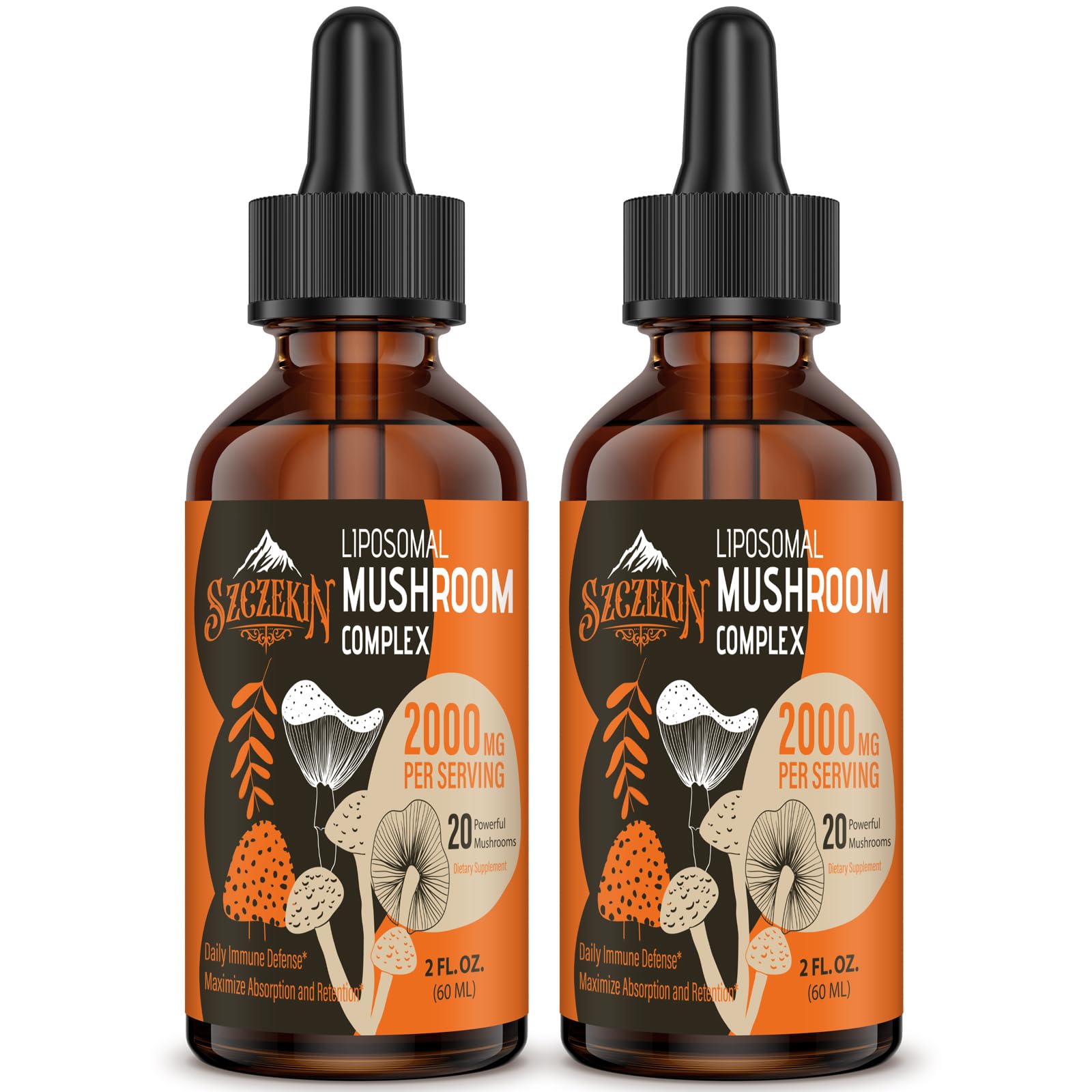 Szczekin Liposomal Mushroom Drops bottle highlighted for enhanced absorption and immune support.