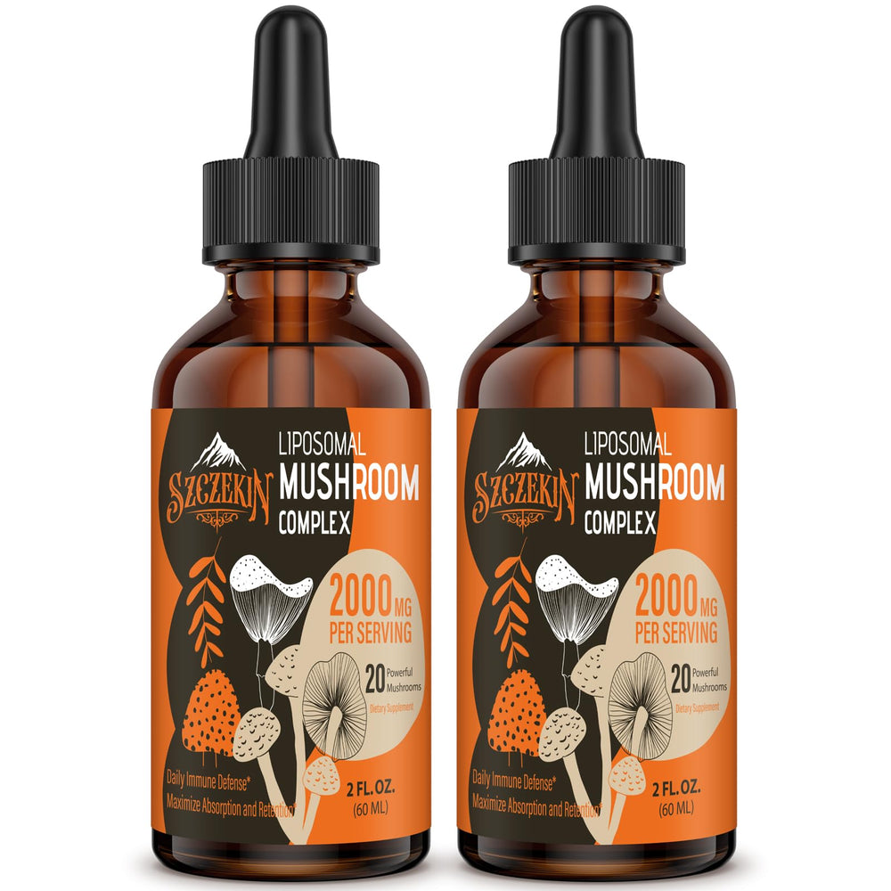Szczekin Liposomal Mushroom Drops bottle highlighted for enhanced absorption and immune support.