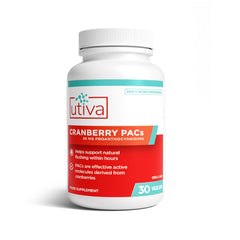 Szio+ Utiva Cranberry PACs bottle with capsules for daily bladder support.