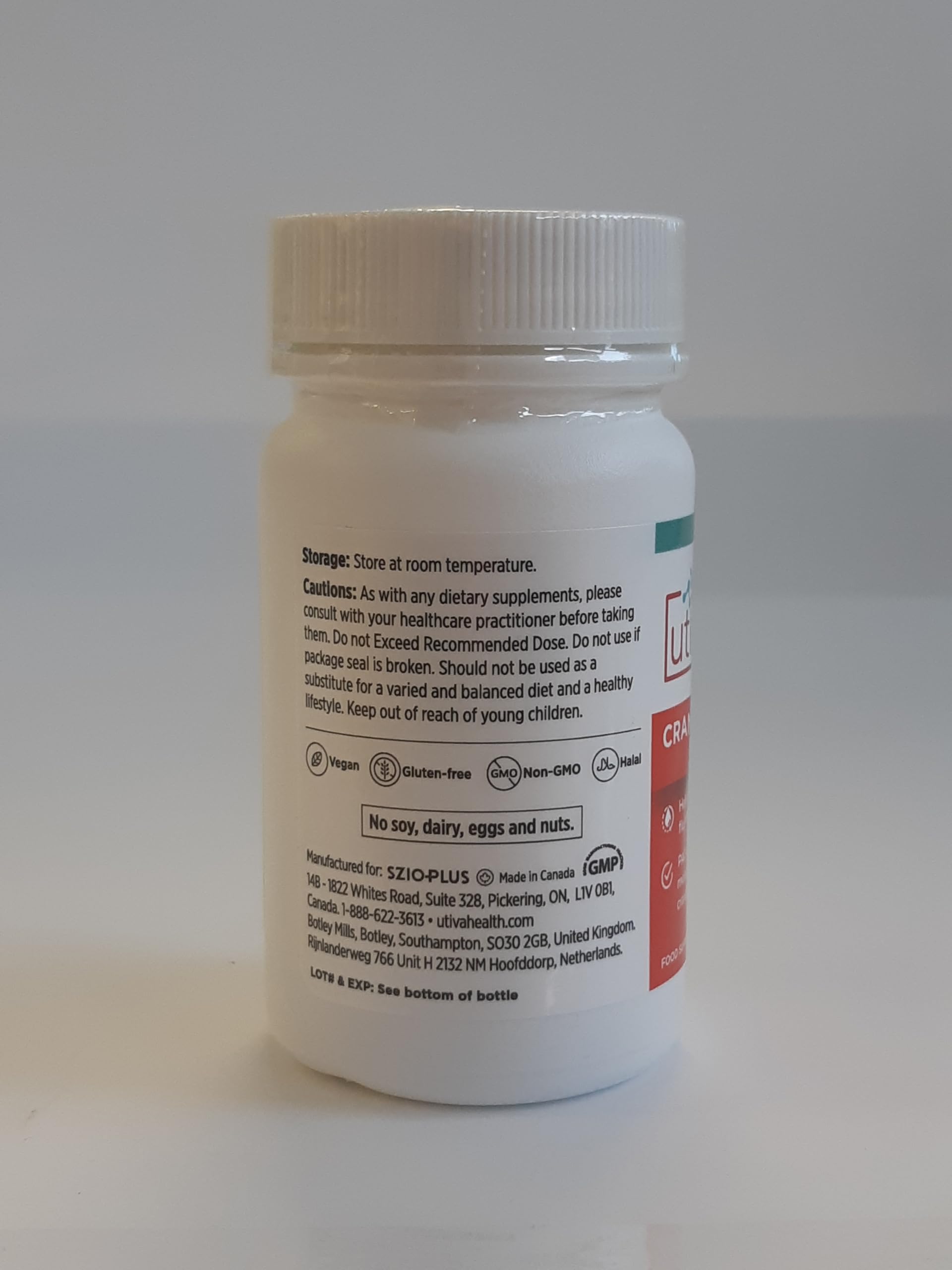 Szio+ Utiva Cranberry PACs natural ingredients for gentle use.