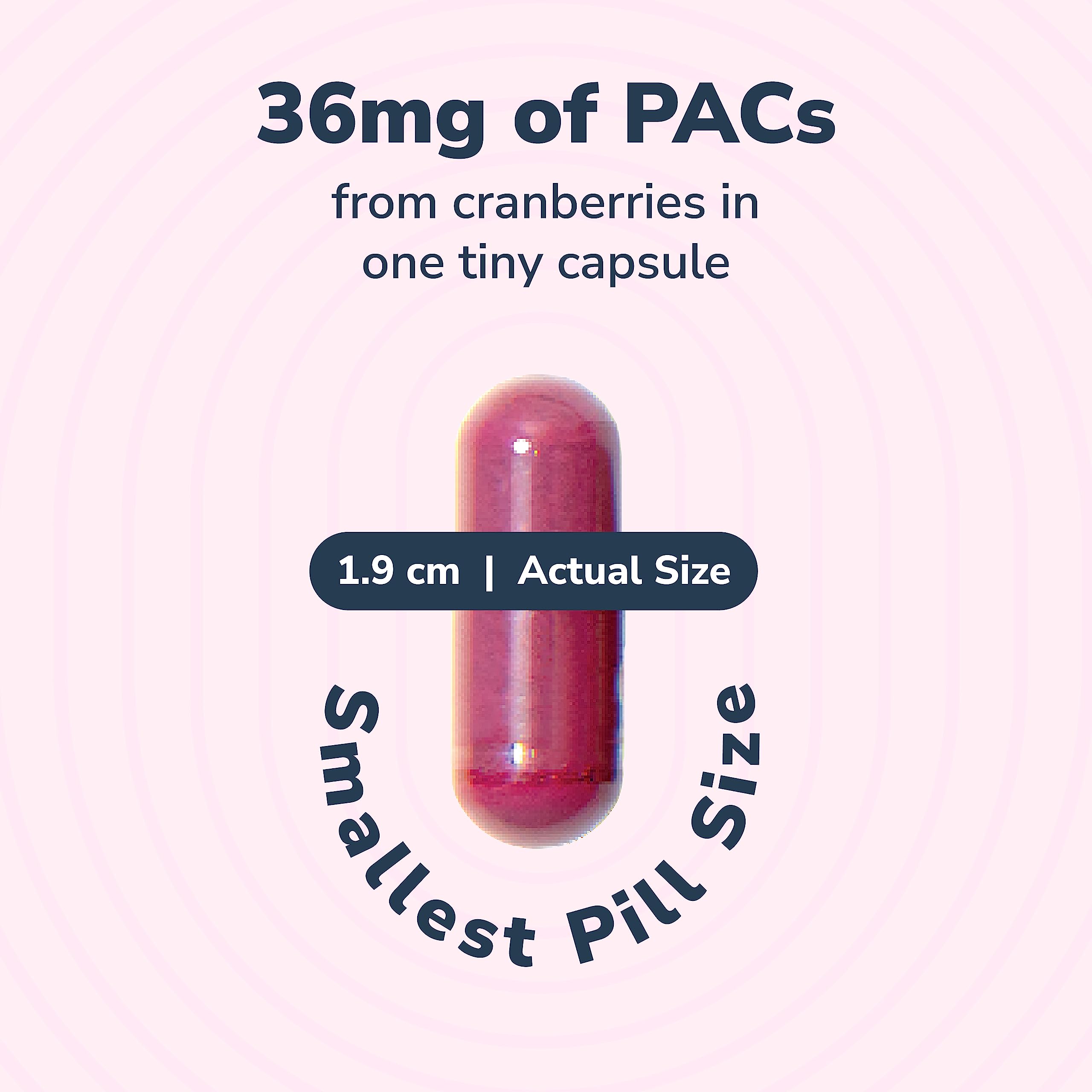 Close-up of Utiva Cranberry PACs capsules showing vegan, gluten-free formula.