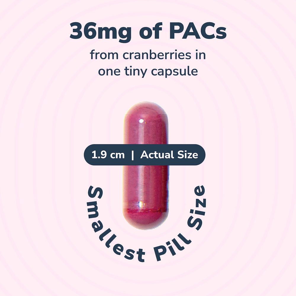 Close-up of Utiva Cranberry PACs capsules showing vegan, gluten-free formula.