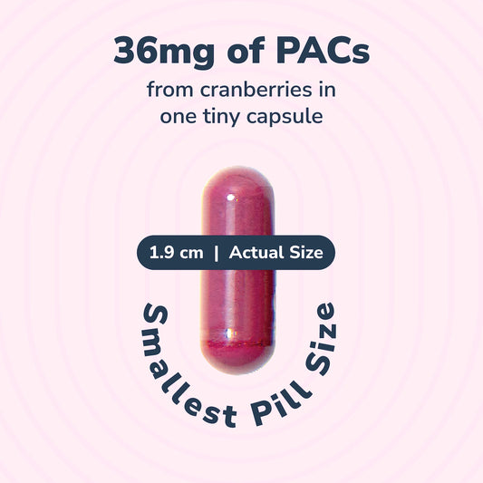 Close-up of Utiva Cranberry PACs capsules showing vegan, gluten-free formula.