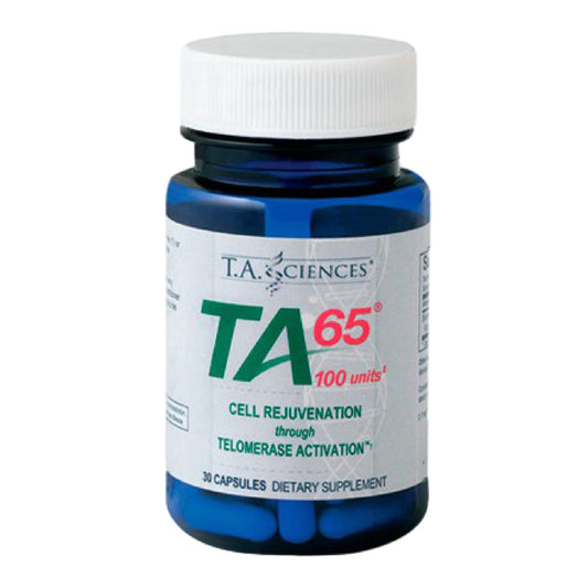 Close-up of TA65 capsules emphasizes easy capsule form for convenient daily use.