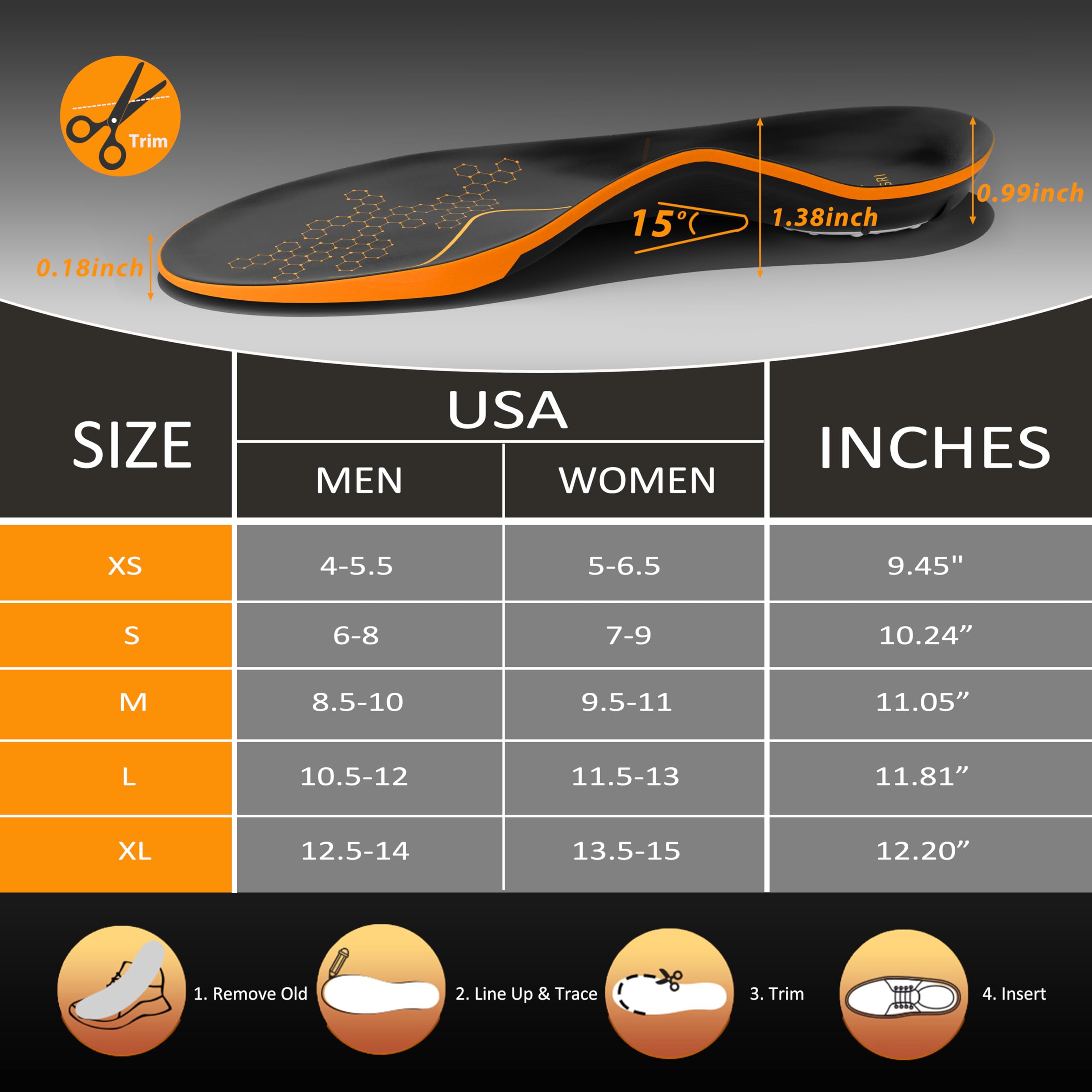 TAEPUSR plantar fasciitis insoles trimable edges for custom fit