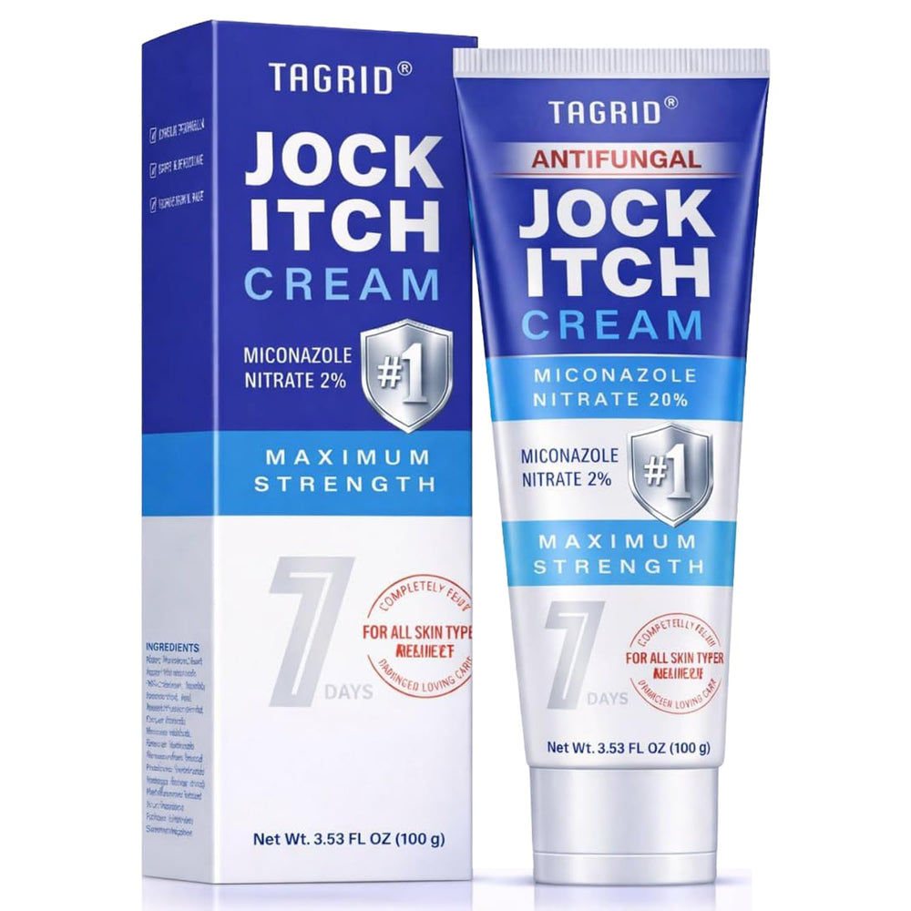TAGRID antifungal cream applied to jock itch for quick relief.