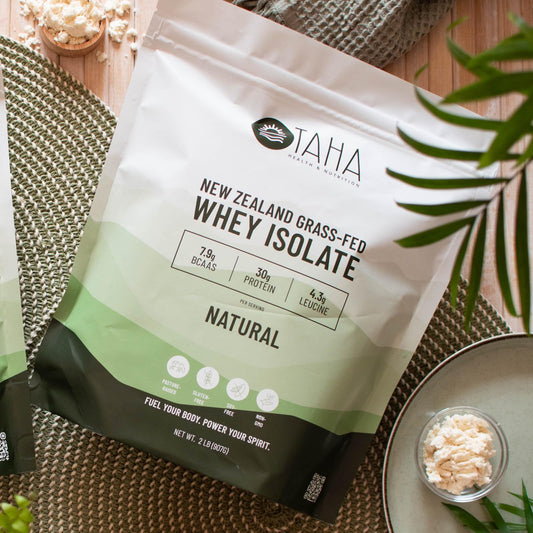 Grass-fed New Zealand dairy source boosts whey protein with natural nutrients and fats.