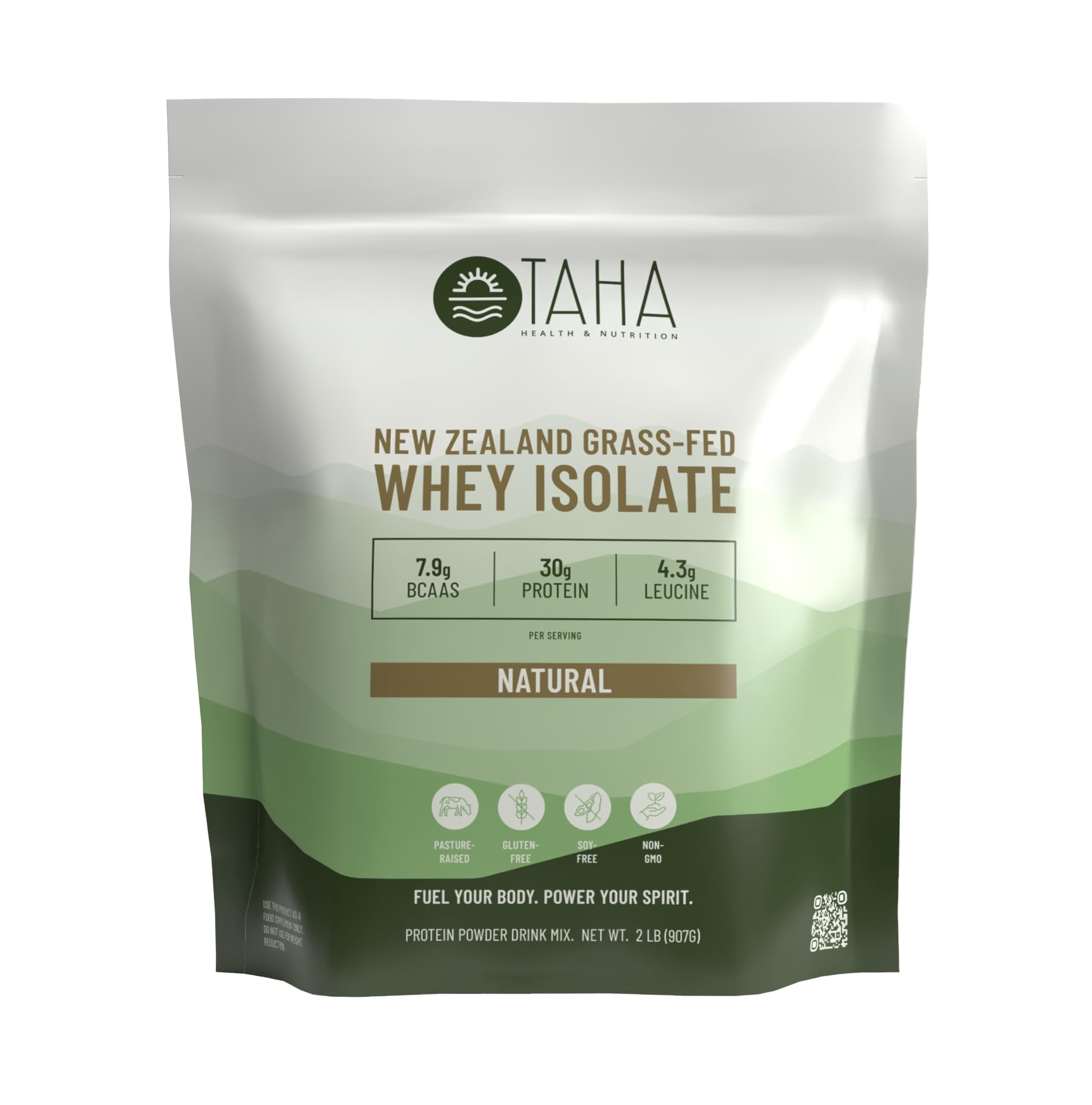 Taha Health & Nutrition unflavored whey protein isolate powder in a 2lb bag for clean protein.