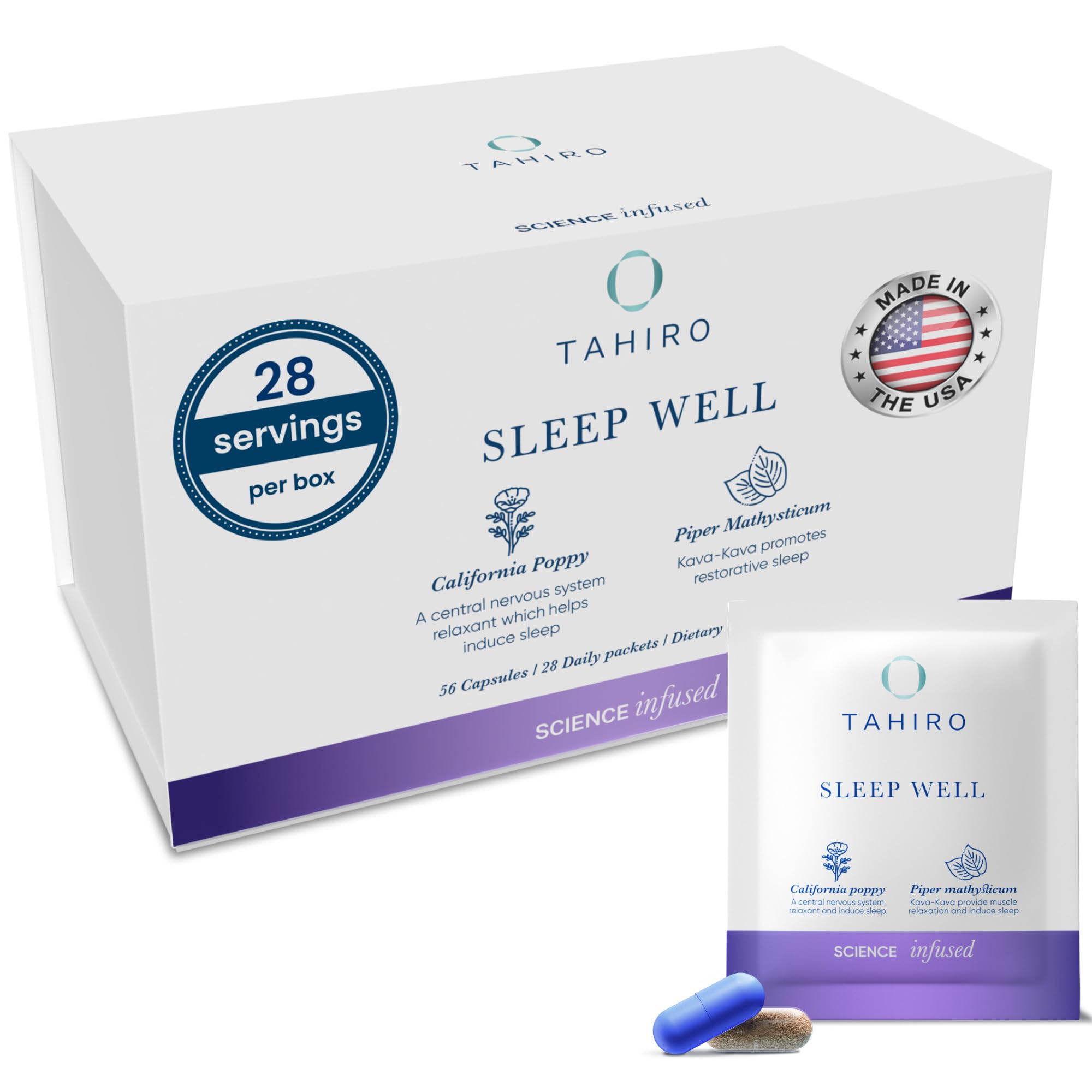 TAHIRO Sleep Well packaging with 28 packets promotes convenient nightly relaxation.